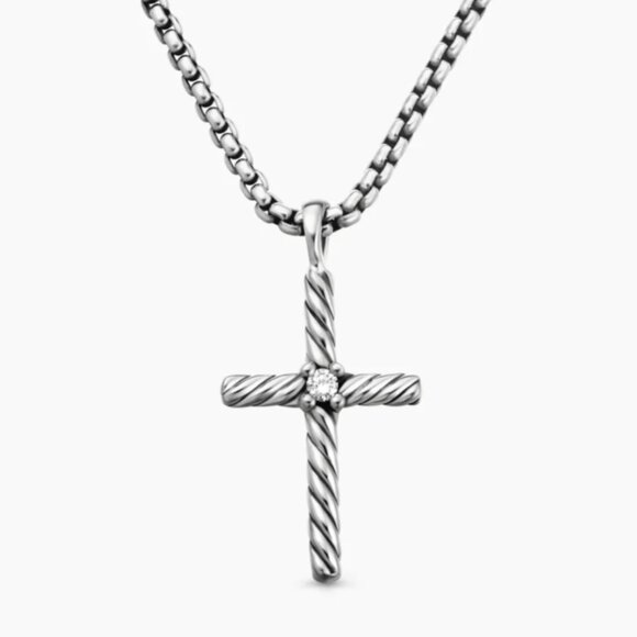 Classic Cable Cross Necklace with Center Diamond 16inch - Picture 3 of 10